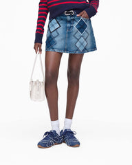 Marc Jacobs Argyle Patchwork Mini Skirt Bright Indigo READY TO WEAR