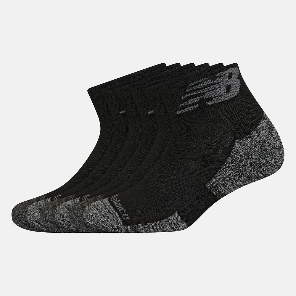 Black Performance Cushion Quarter Socks 6 Pack / New Balance Women|Men