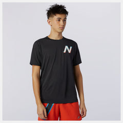 Wave Blue Printed Impact Run Short Sleeve / New Balance Men