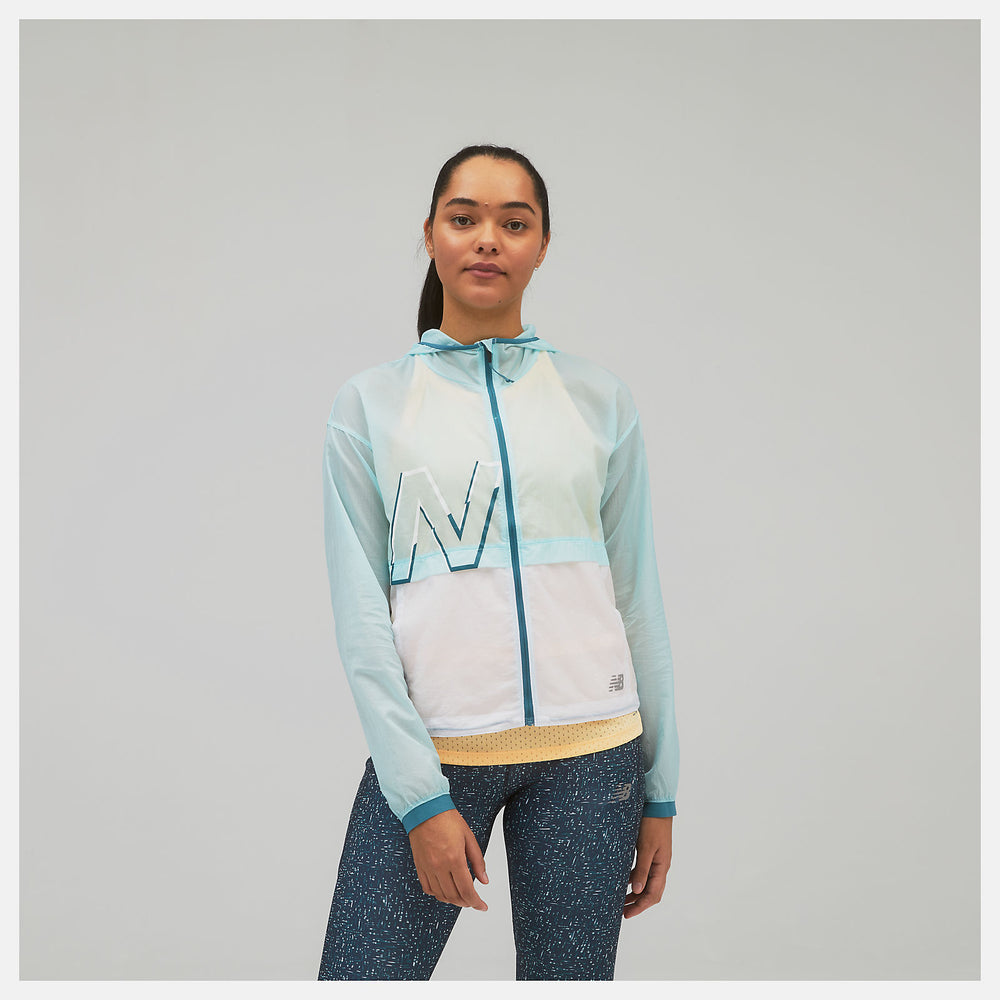 Pale Blue Printed Impact Run Light Pack Jacket / New Balance Women