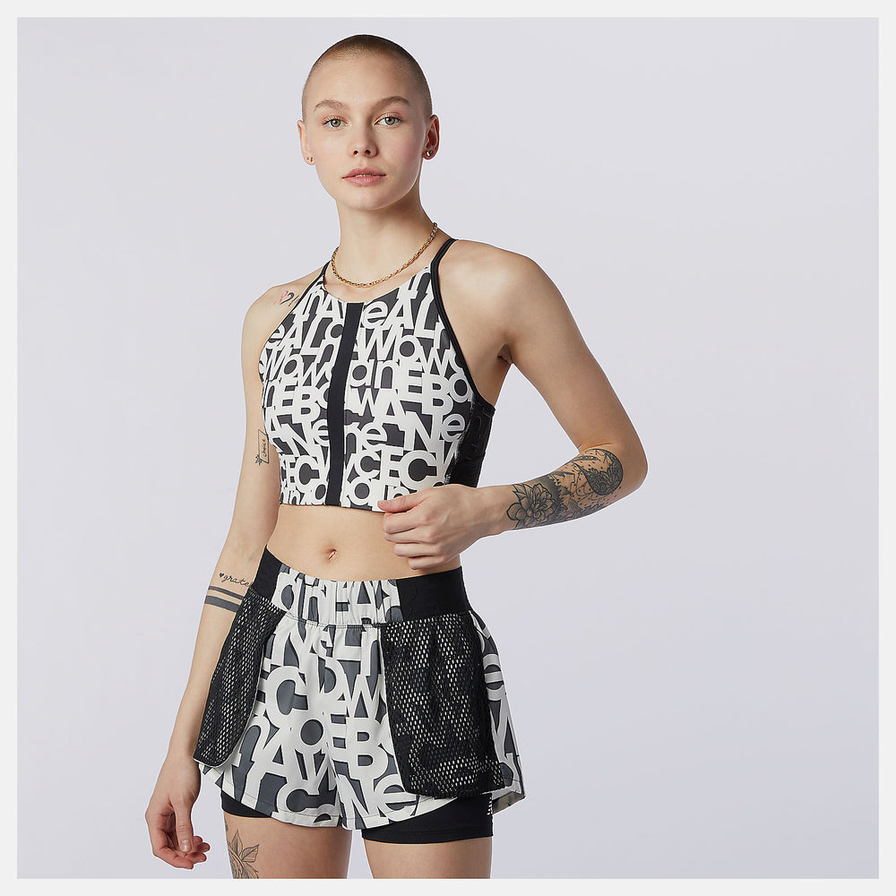 White Relentless Printed Crop Top / New Balance Women