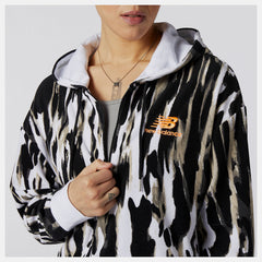 White Print NB Athletics Collide Printed Terry Hoodie / New Balance Women