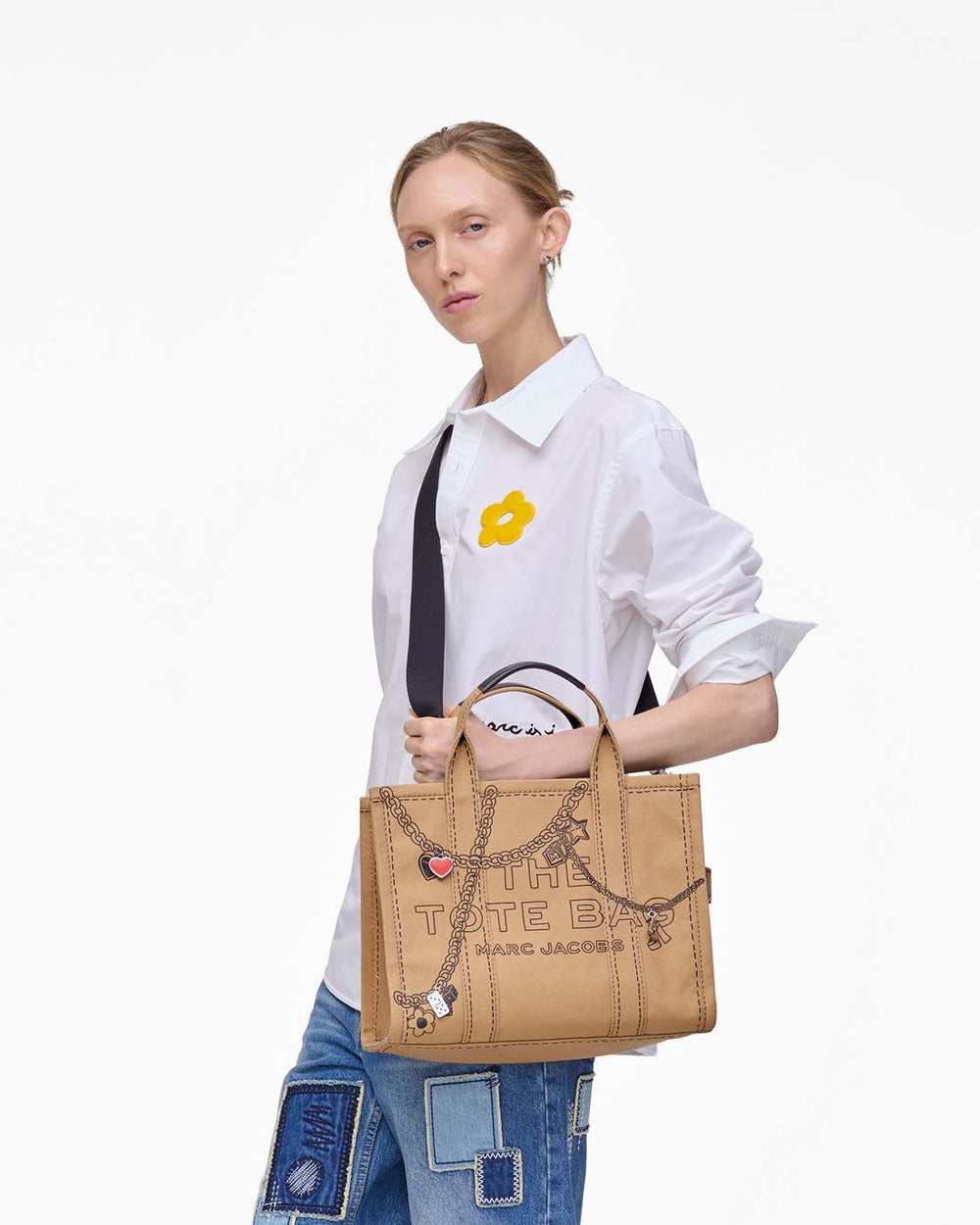 Marc Jacobs The Trompe L'Oeil Charm Canvas Medium Tote Bag Camel Multi BAGS