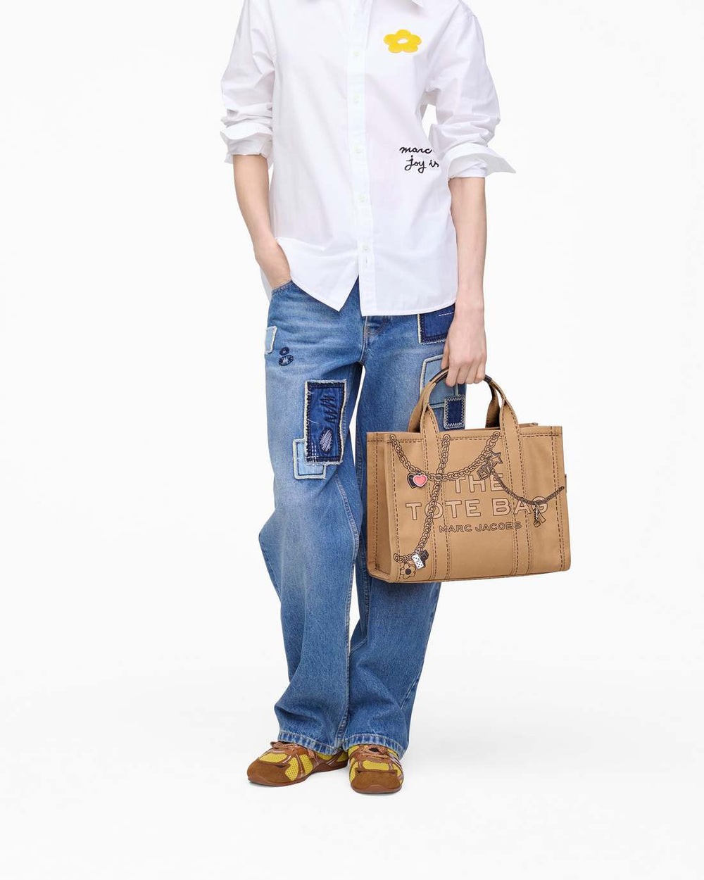 Marc Jacobs The Trompe L'Oeil Charm Canvas Medium Tote Bag Camel Multi BAGS