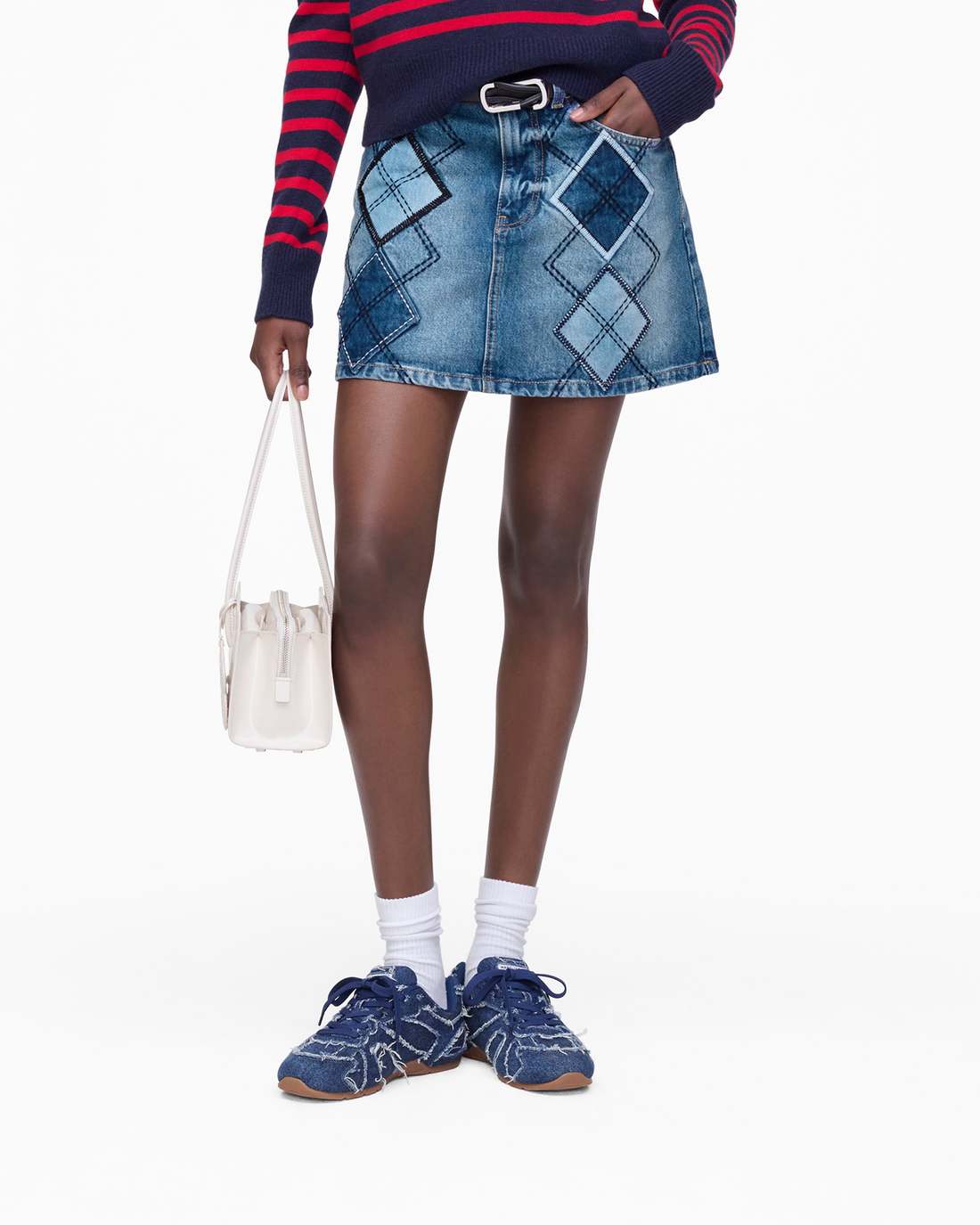 Marc Jacobs Argyle Patchwork Mini Skirt Bright Indigo READY TO WEAR