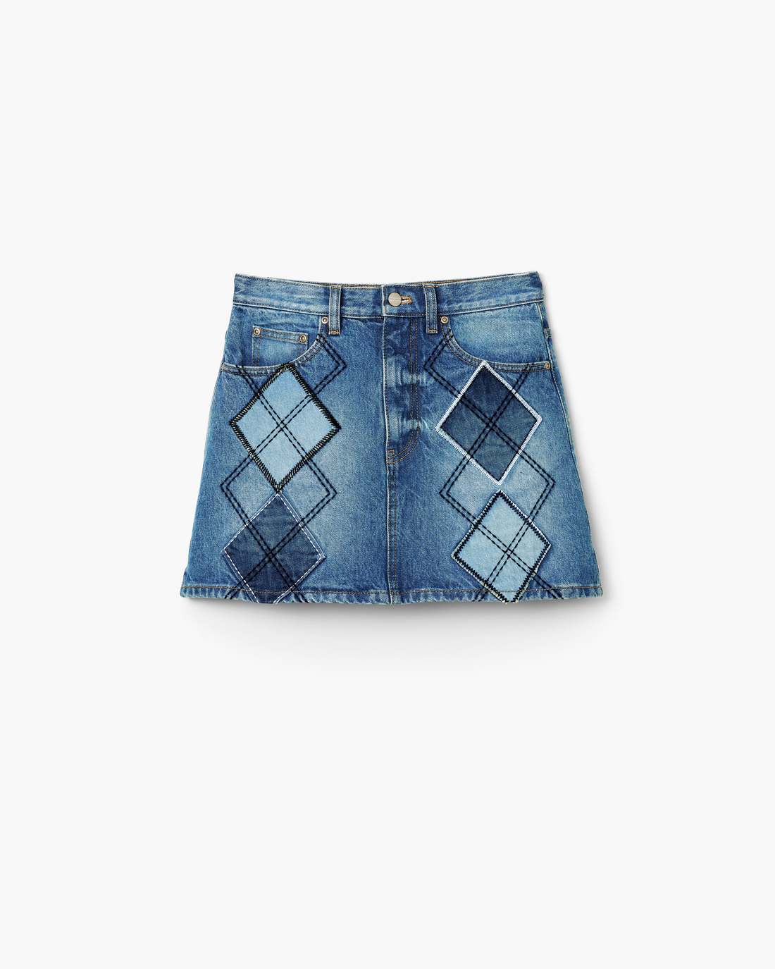 Marc Jacobs Argyle Patchwork Mini Skirt Bright Indigo READY TO WEAR