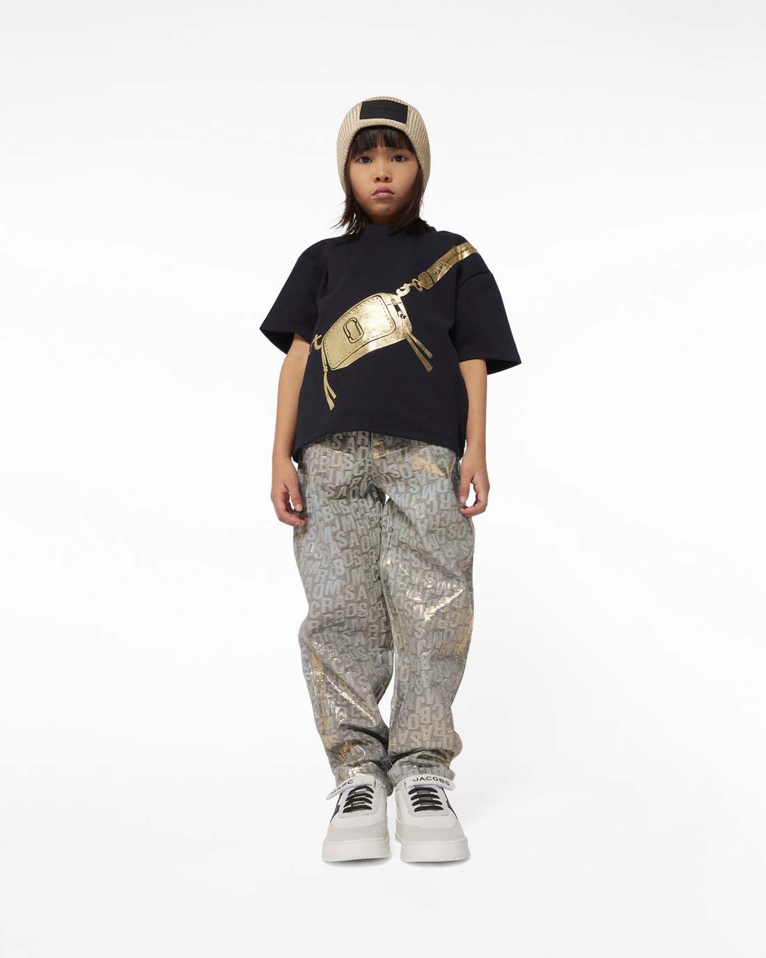 Marc Jacobs The Metallic Jumbled Logo Jeans Gold READY TO WEAR