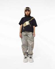Marc Jacobs The Metallic Jumbled Logo Jeans Gold READY TO WEAR