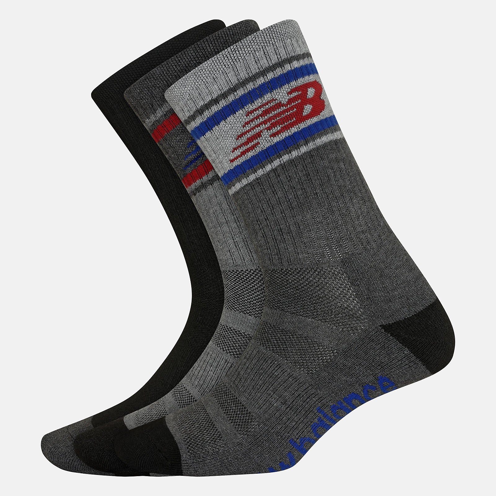 Grey Multi Performance Cushion Crew Socks 3 Pack / New Balance Women|Men