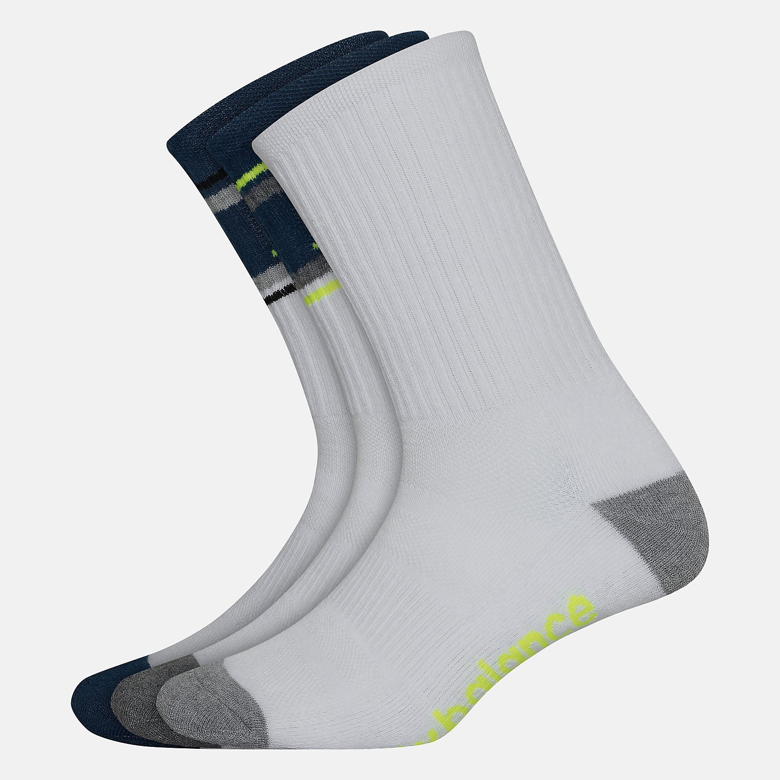 White Multi Performance Cushion Crew Socks 3 Pack / New Balance Women|Men