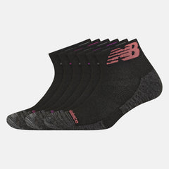 Black Multi Performance Cushion Quarter Socks 6 Pack / New Balance Women|Men