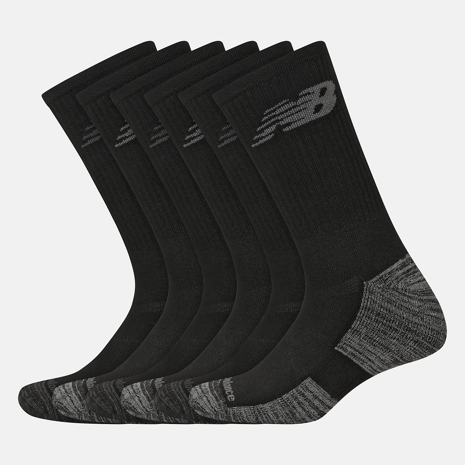 Black Performance Cushion Crew Socks 6 Pack / New Balance Women|Men