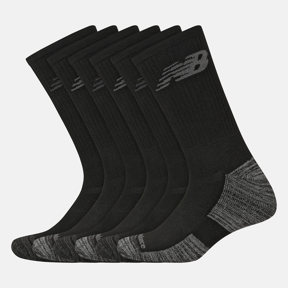 Black Performance Cushion Crew Socks 6 Pack / New Balance Women|Men