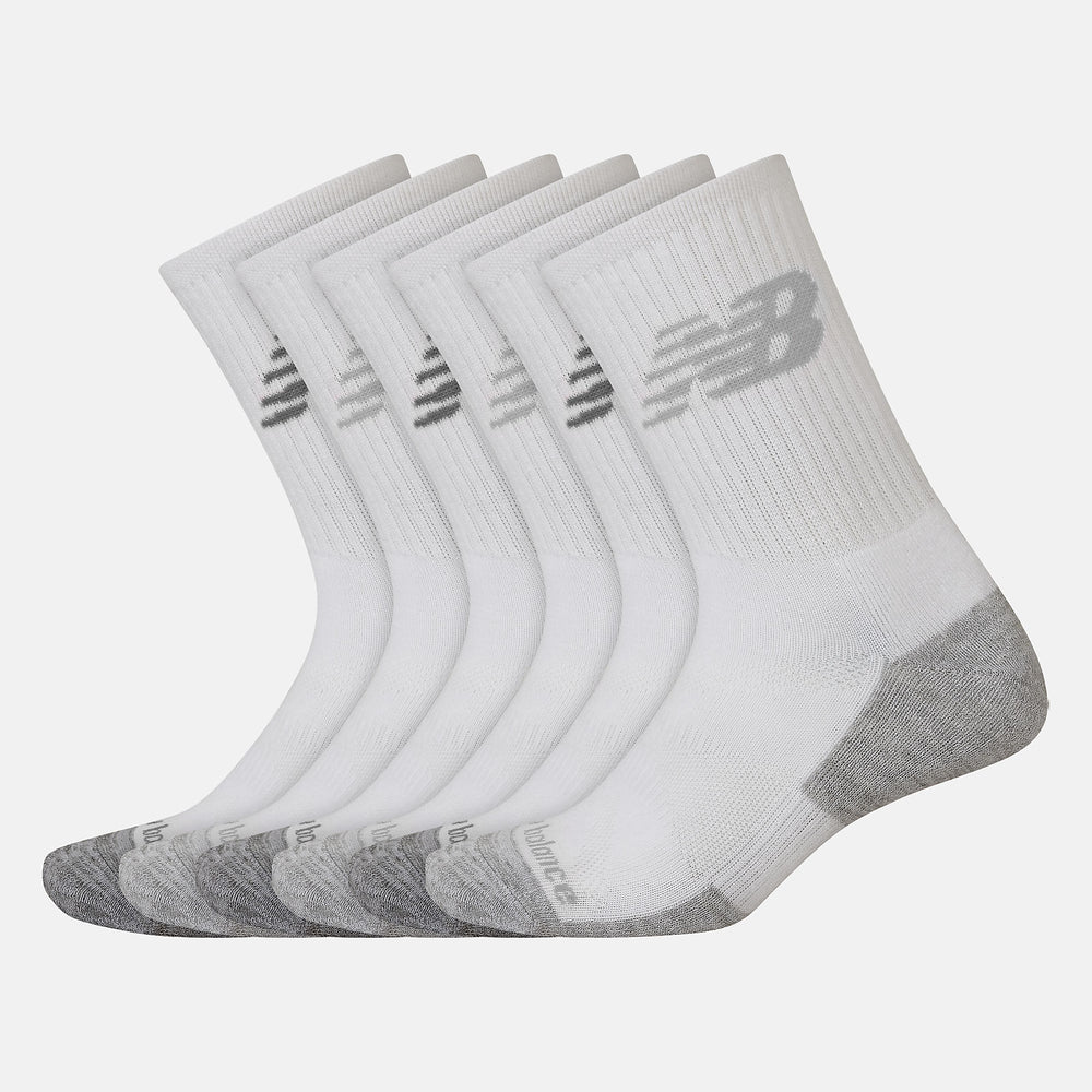 White Performance Cushion Crew Socks 6 Pack / New Balance Women|Men