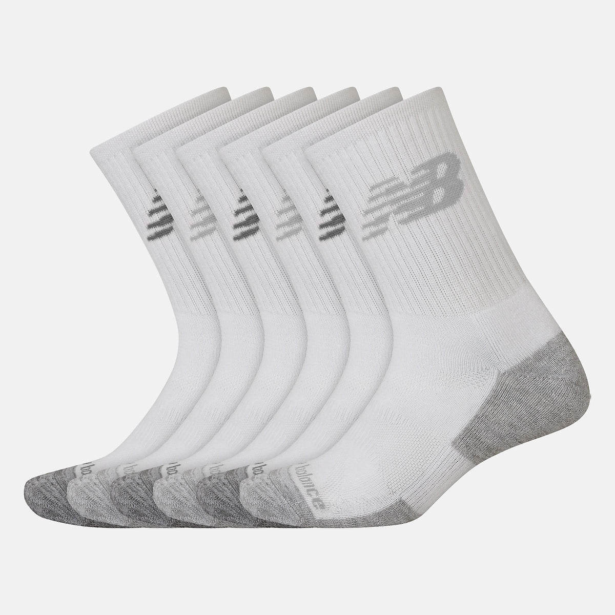 White Performance Cushion Crew Socks 6 Pack / New Balance Women|Men