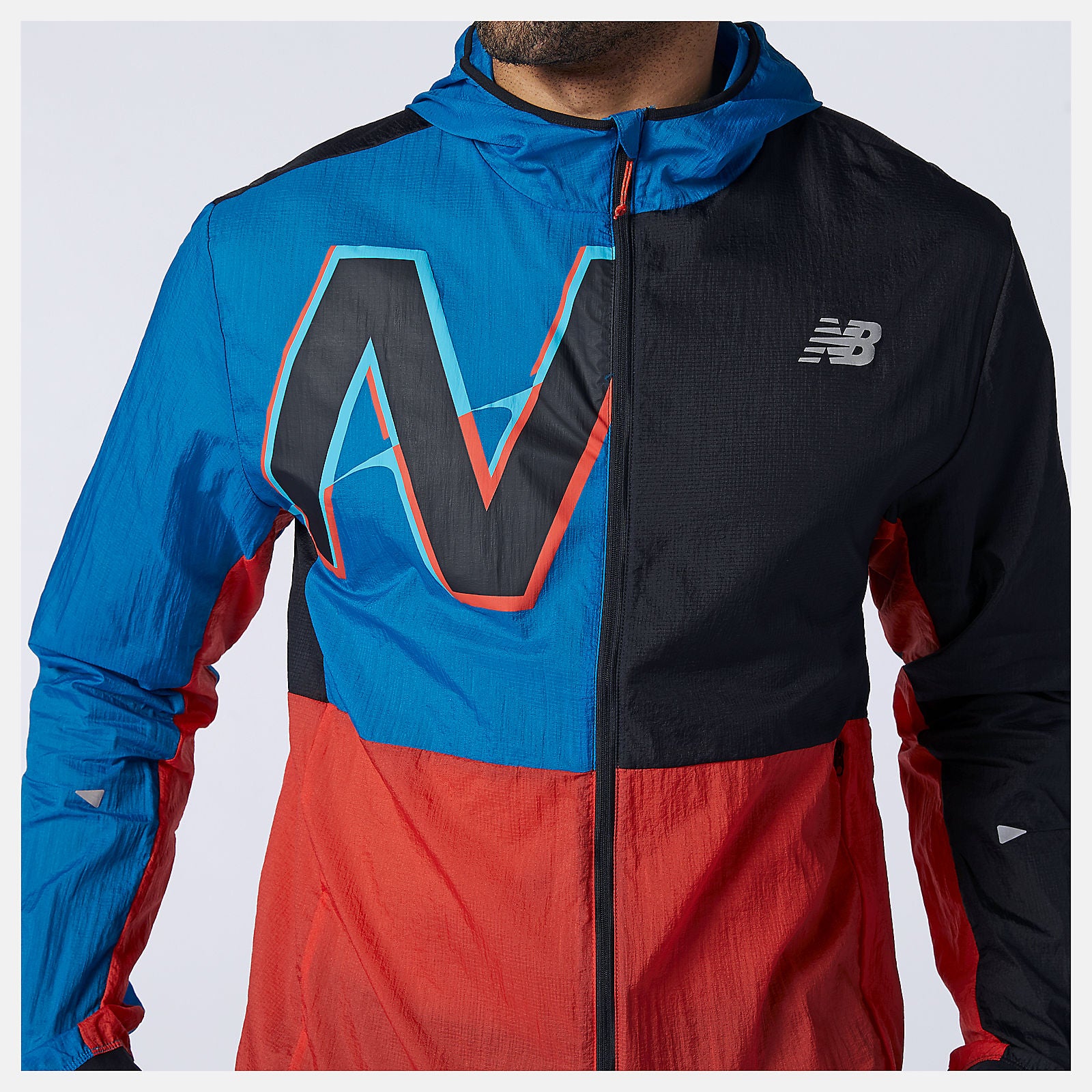 Black/Wave Blue Printed Impact Run Light Pack Jacket / New Balance Men