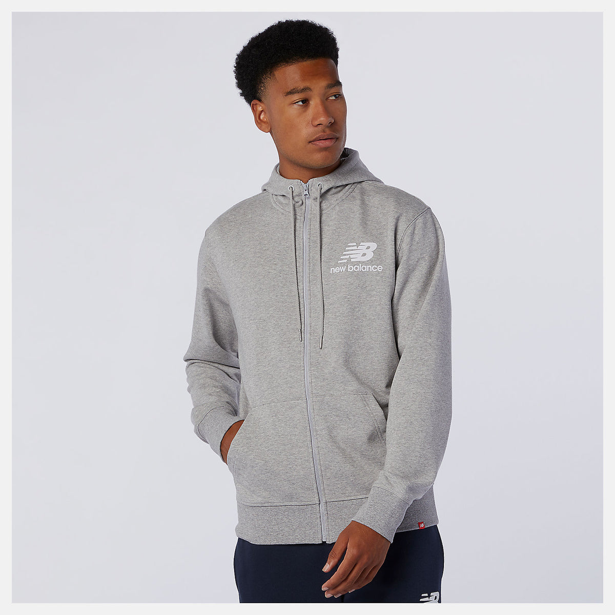 Athletic Grey NB Essentials Stacked Full Zip Hoodie / New Balance Men