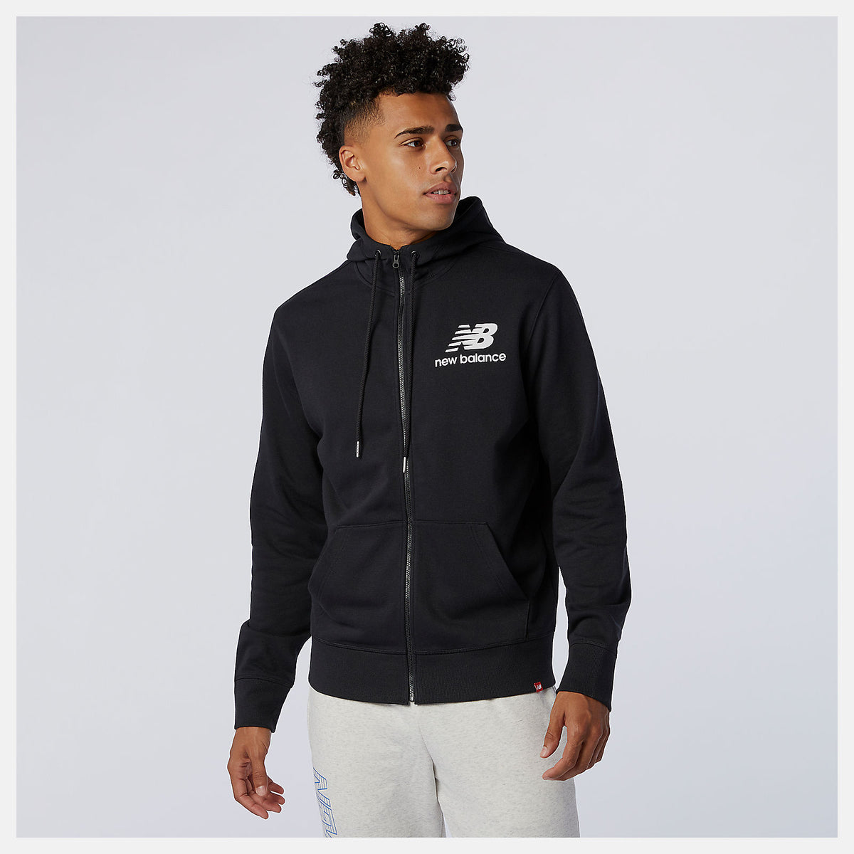 Black NB Essentials Stacked Full Zip Hoodie / New Balance Men