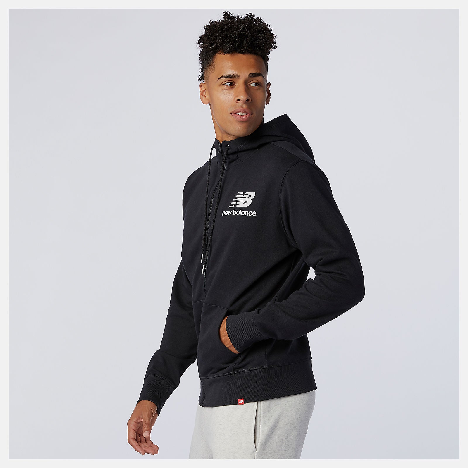 Black NB Essentials Stacked Full Zip Hoodie / New Balance Men