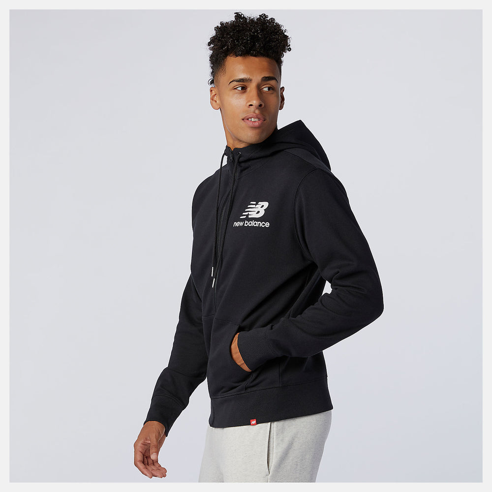 Black NB Essentials Stacked Full Zip Hoodie / New Balance Men