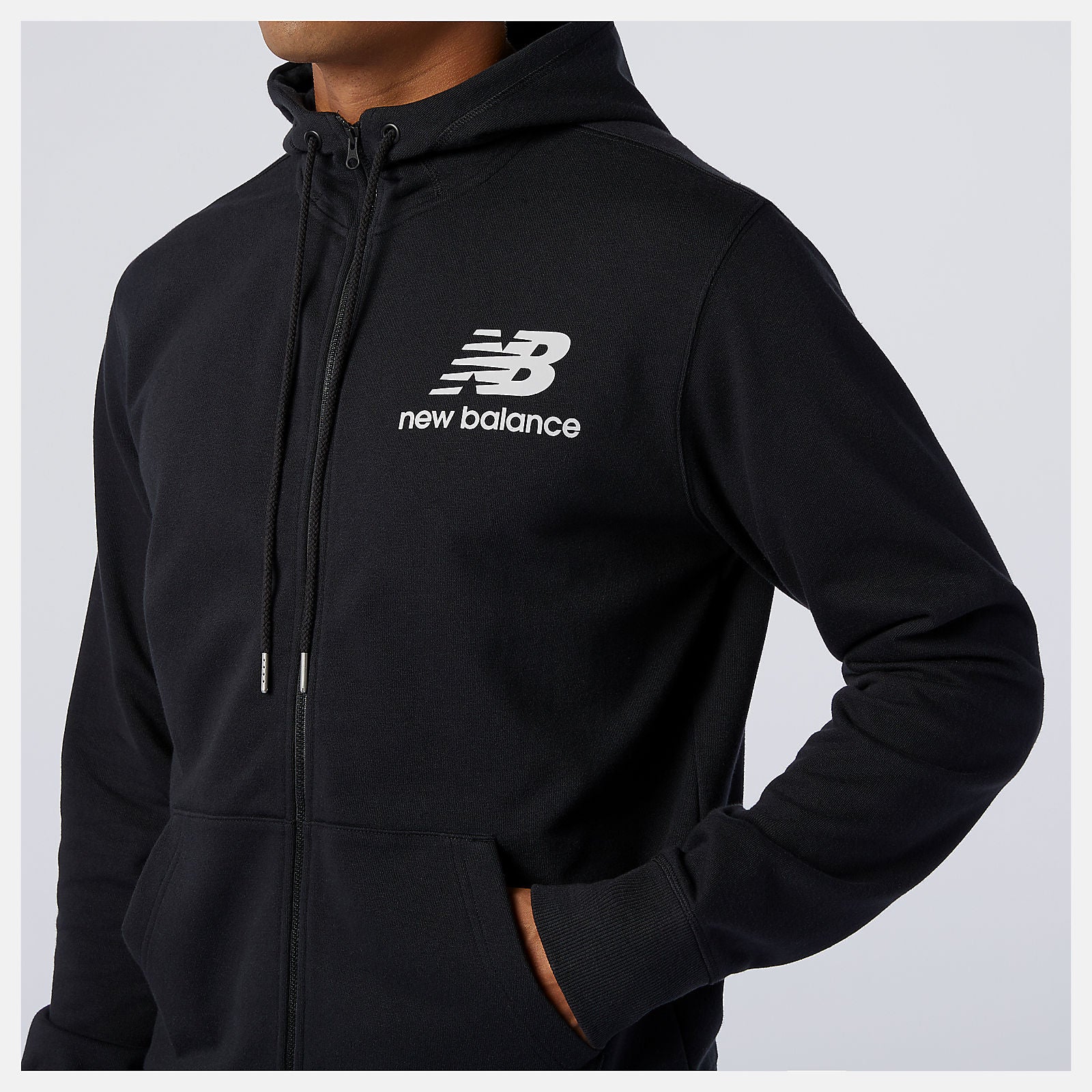 Black NB Essentials Stacked Full Zip Hoodie / New Balance Men