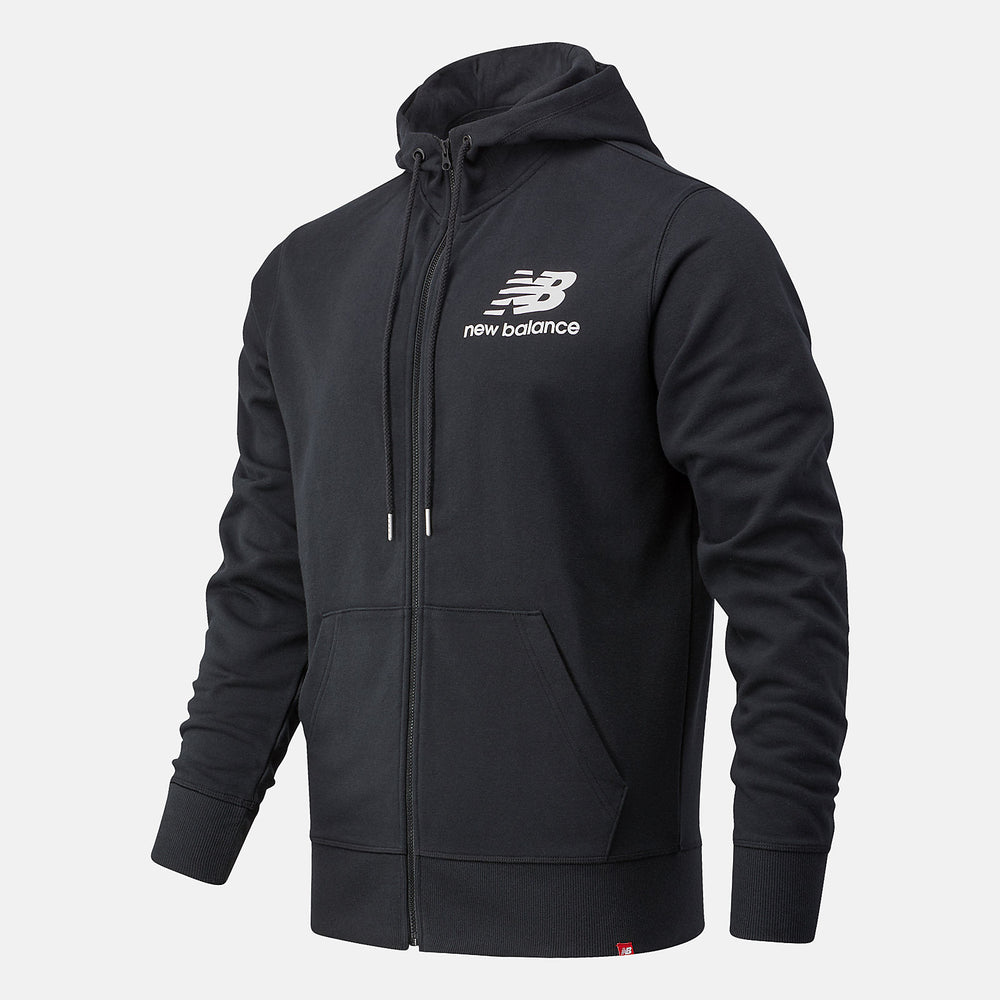 Black NB Essentials Stacked Full Zip Hoodie / New Balance Men