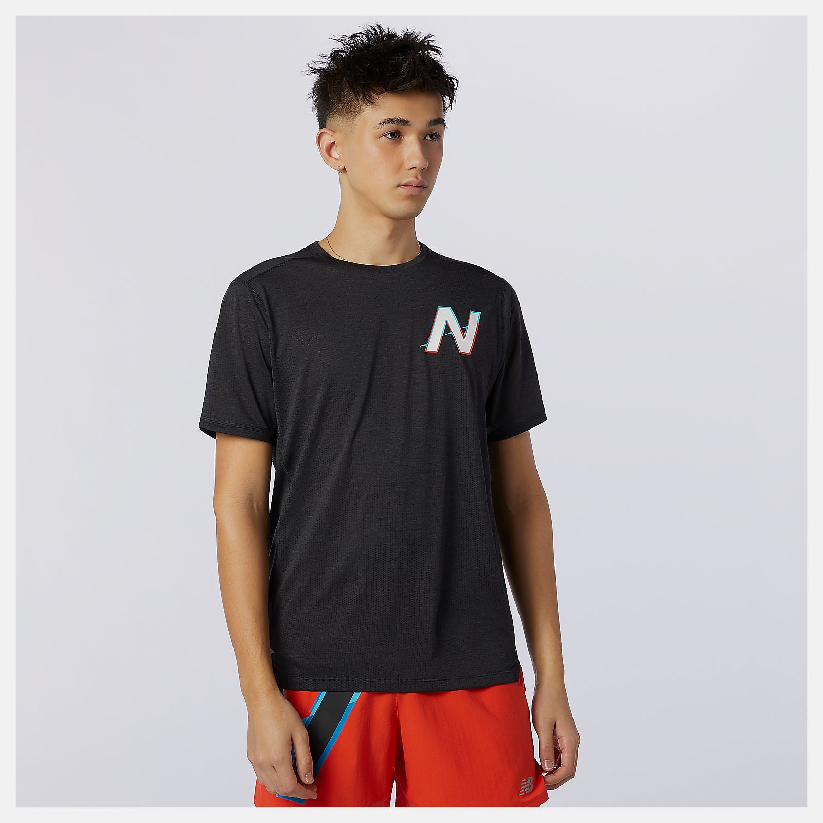 Wave Blue Printed Impact Run Short Sleeve / New Balance Men