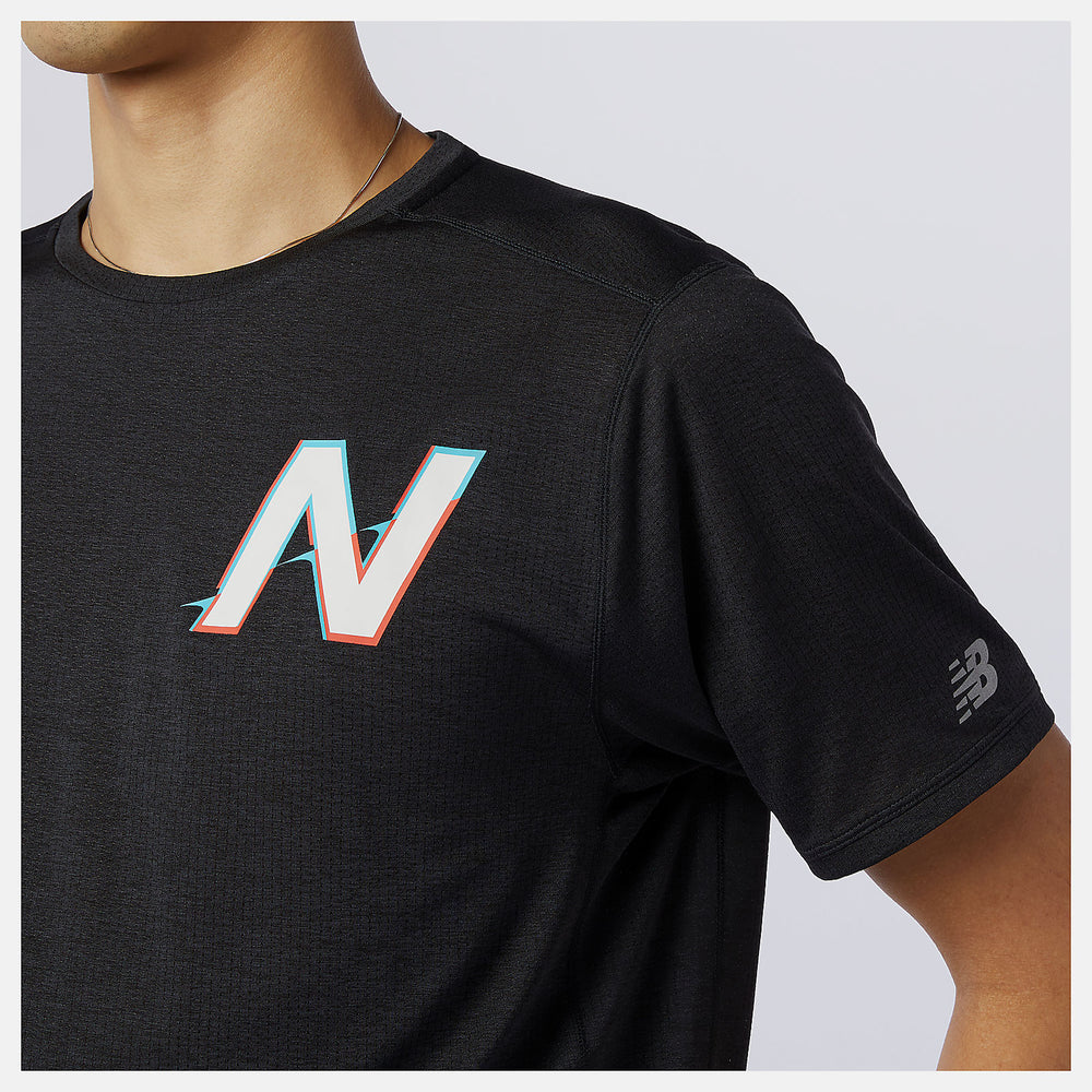 Wave Blue Printed Impact Run Short Sleeve / New Balance Men