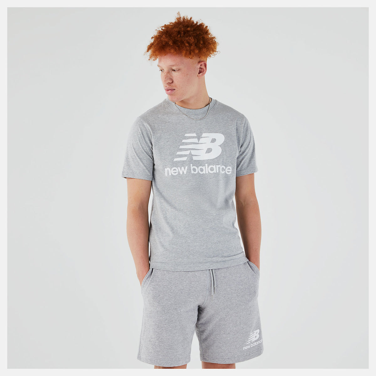 Athletic Grey Essentials Stacked Logo Tee / New Balance Men