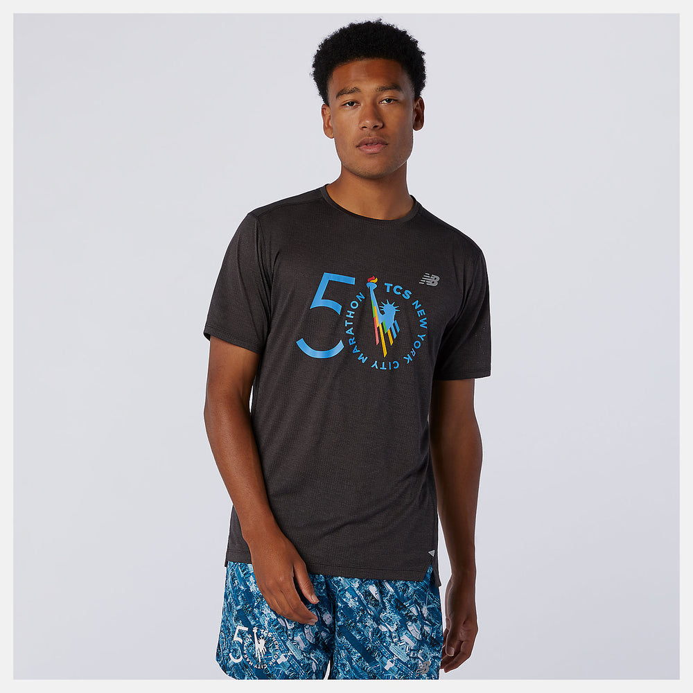 Black Heather NYC Marathon Impact Run Short Sleeve / New Balance Men
