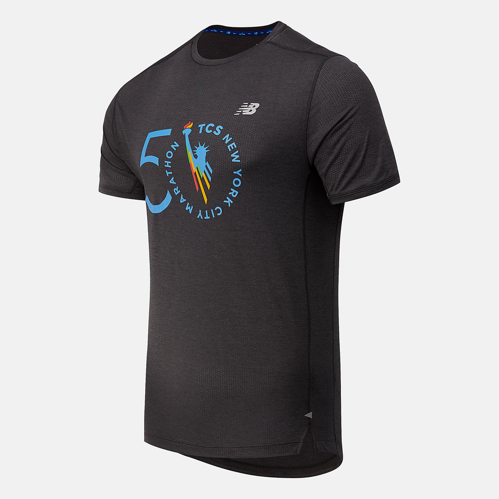 Black Heather NYC Marathon Impact Run Short Sleeve / New Balance Men