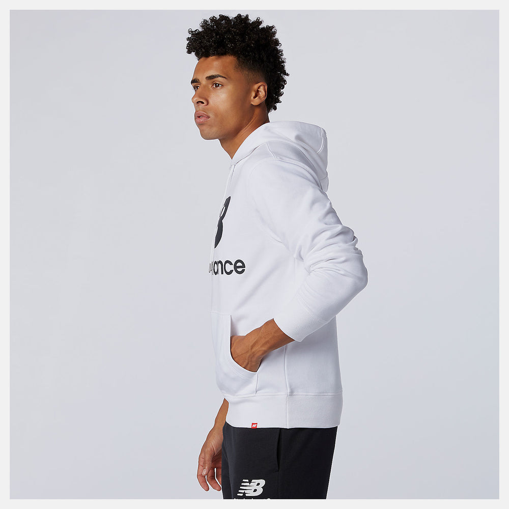 White NB Essentials Stacked Logo Po Hoodie / New Balance Men