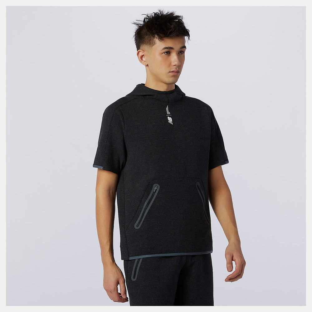 Black Heather Fortitech Fleece Short Sleeve Hoodie / New Balance Men