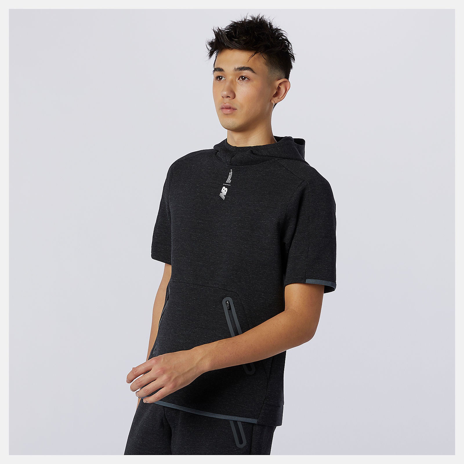 Black Heather Fortitech Fleece Short Sleeve Hoodie / New Balance Men