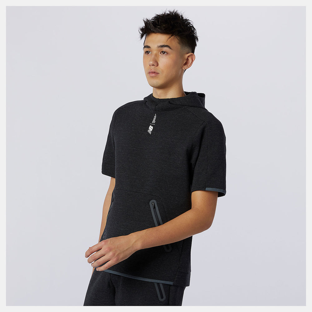 Black Heather Fortitech Fleece Short Sleeve Hoodie / New Balance Men