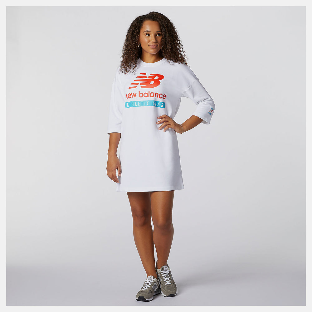 White NB Essentials Field Day Crew Fleece Dress / New Balance Women