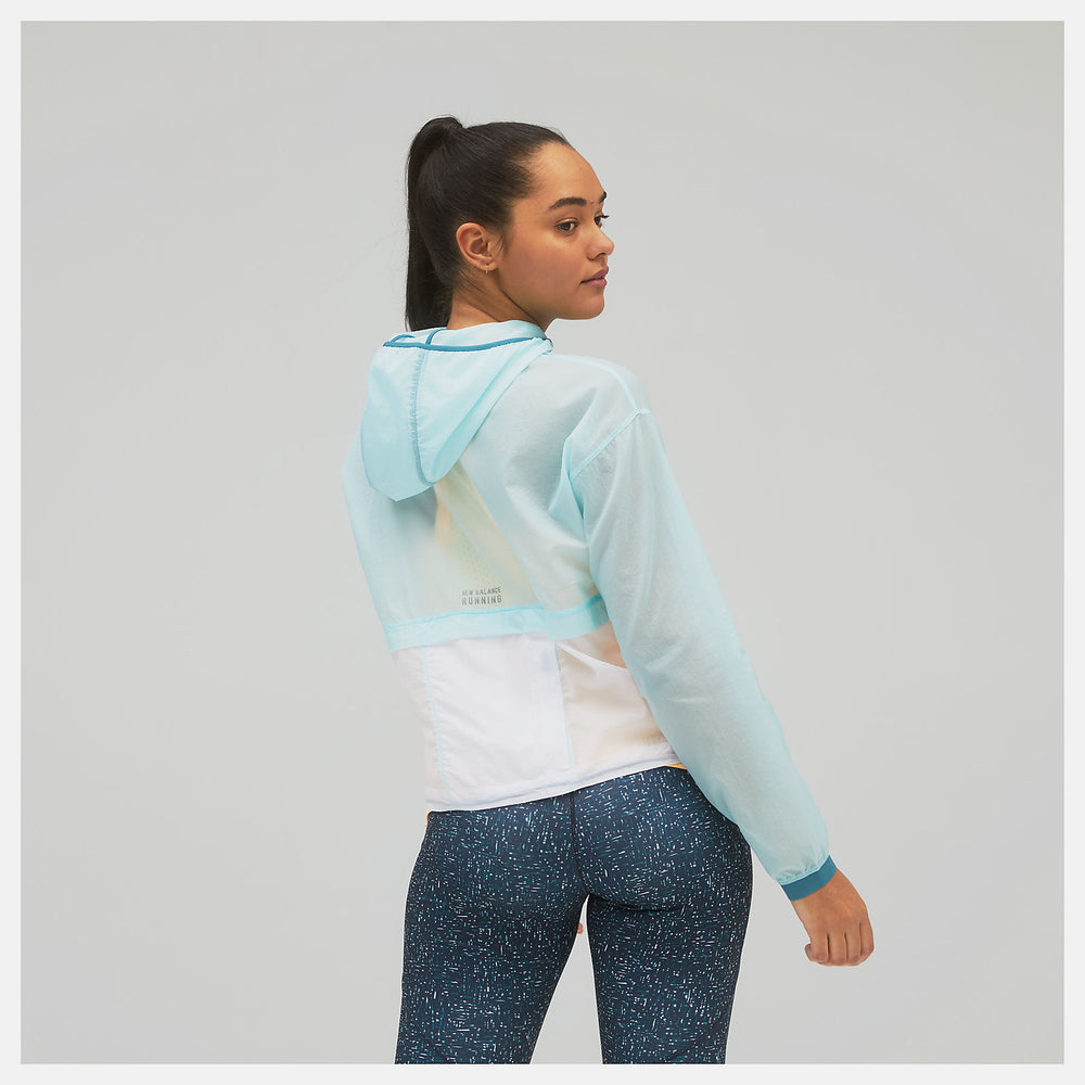 Pale Blue Printed Impact Run Light Pack Jacket / New Balance Women