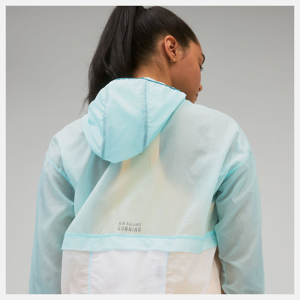Pale Blue Printed Impact Run Light Pack Jacket / New Balance Women