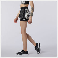 Black/White Relentless 2 In 1 Short Printed / New Balance Women
