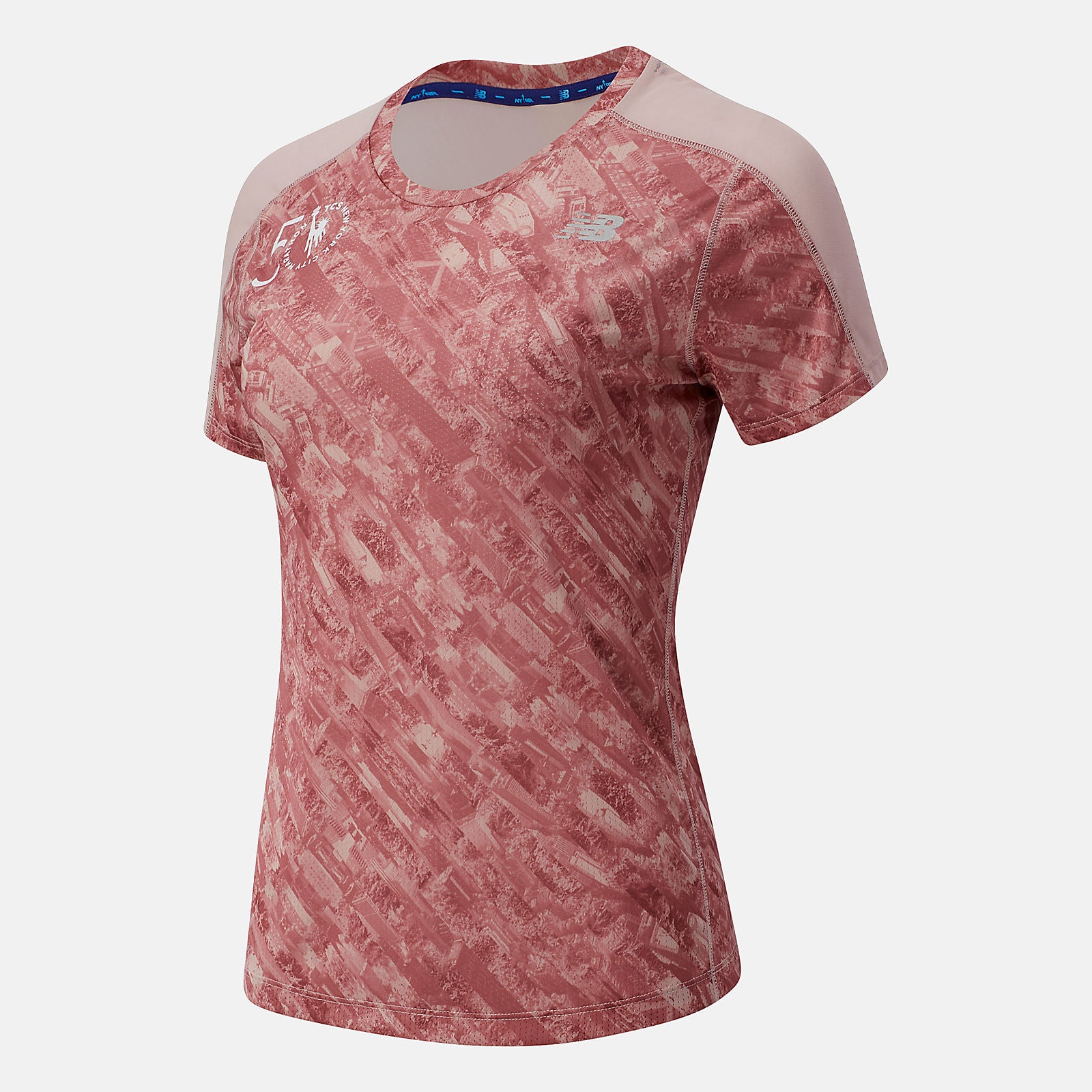 Saturn Pink NYC Marathon Printed Impact Run Short Sleeve / New Balance Women
