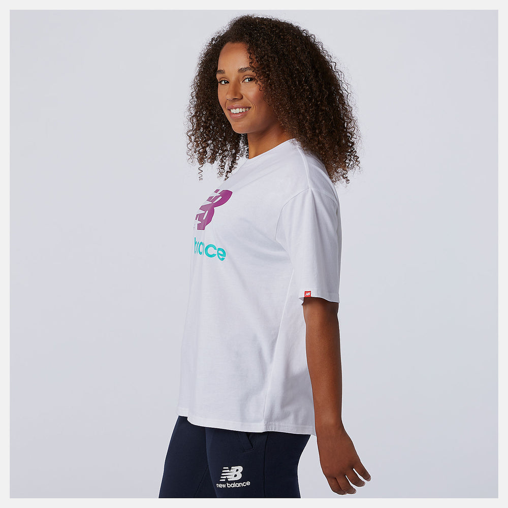 White Multi NB Essentials Stacked Logo Tee / New Balance Women