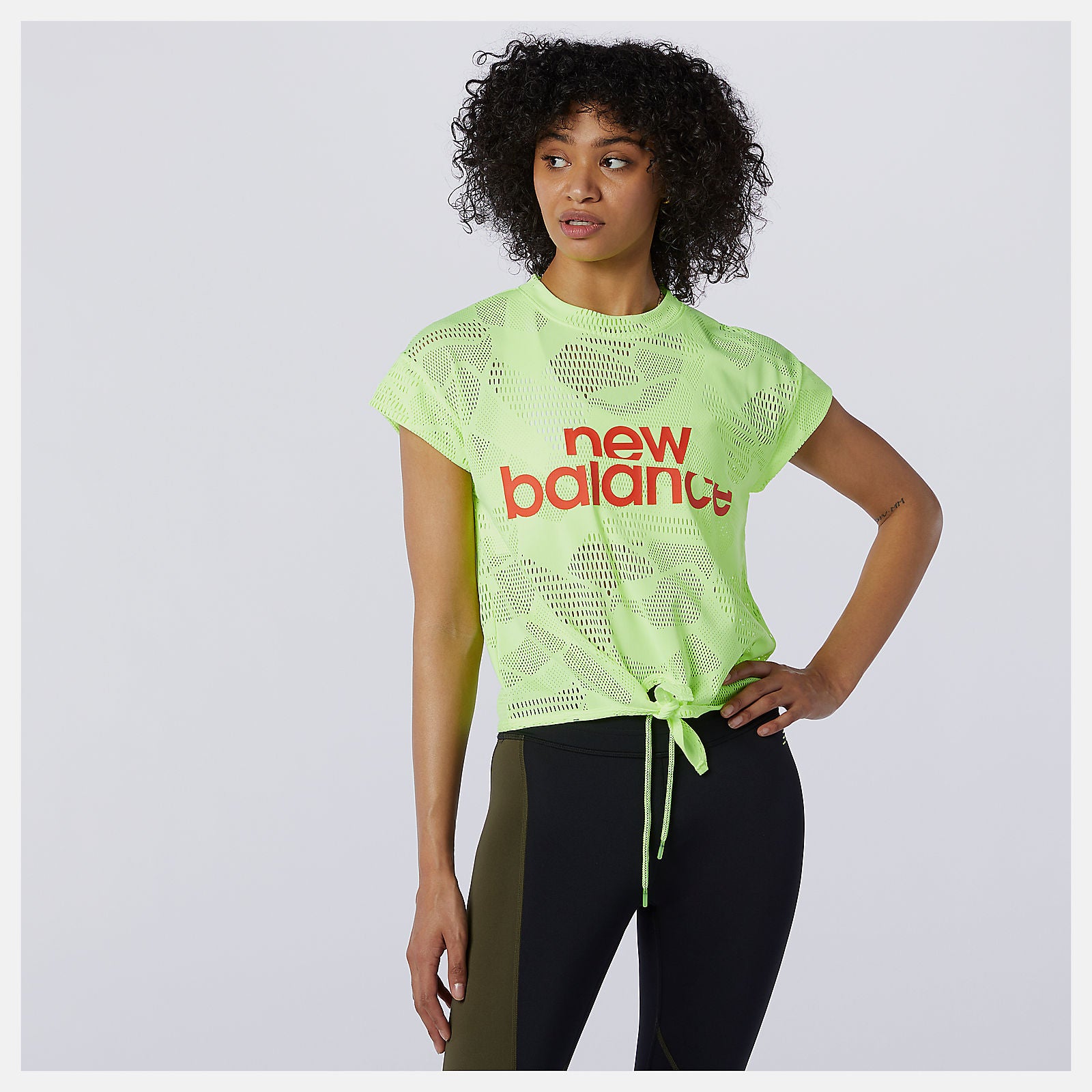 Bleached Lime Glo Achiever Collide Open Mesh Tee / New Balance Women