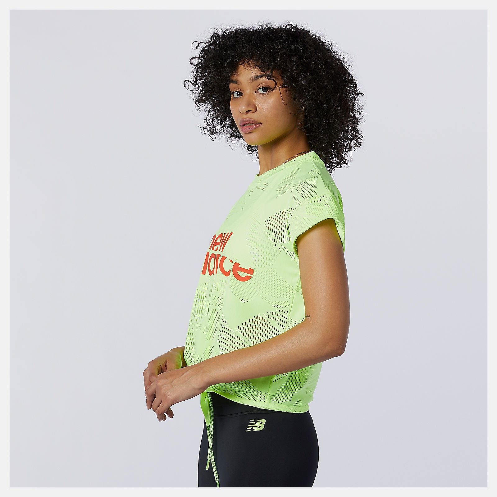 Bleached Lime Glo Achiever Collide Open Mesh Tee / New Balance Women