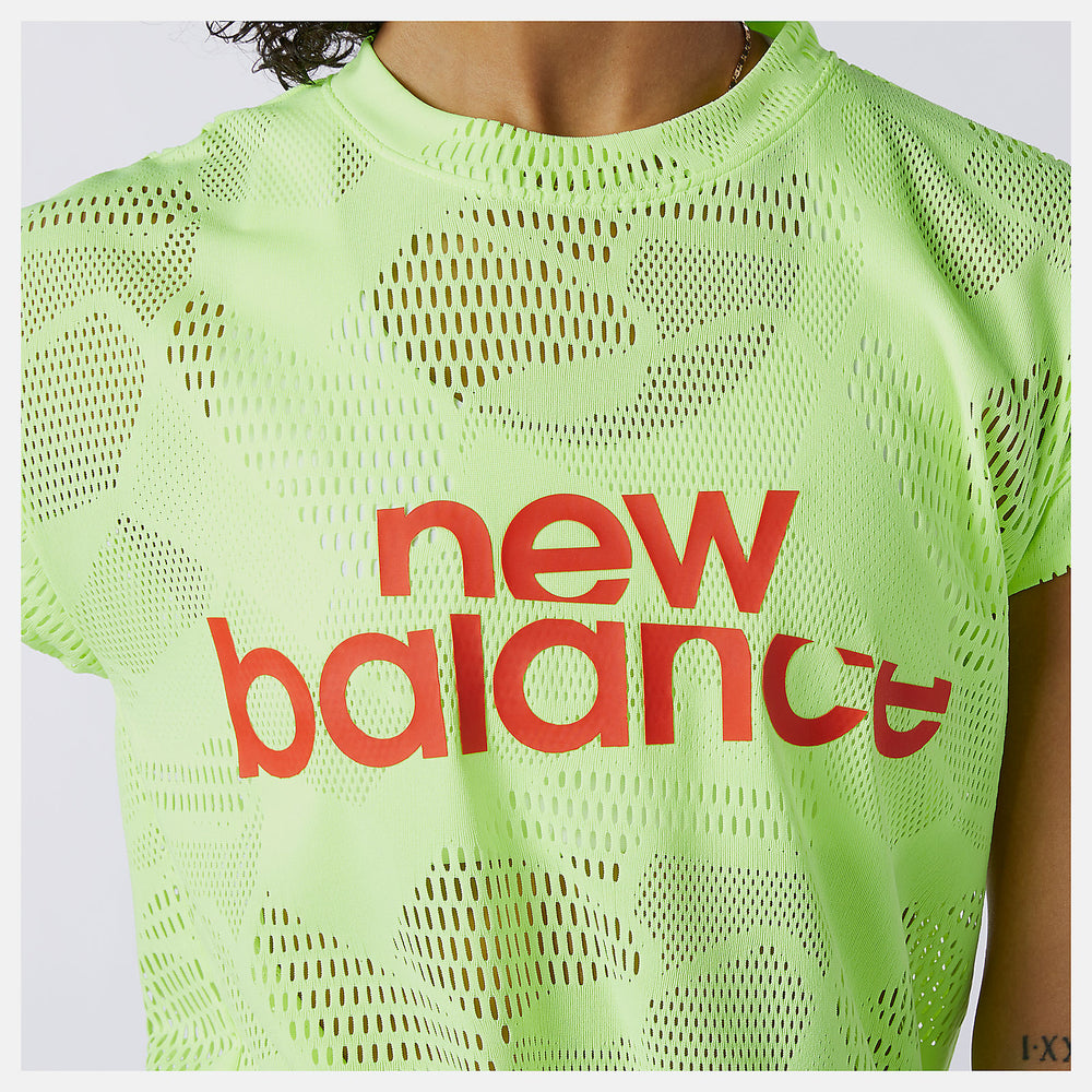 Bleached Lime Glo Achiever Collide Open Mesh Tee / New Balance Women
