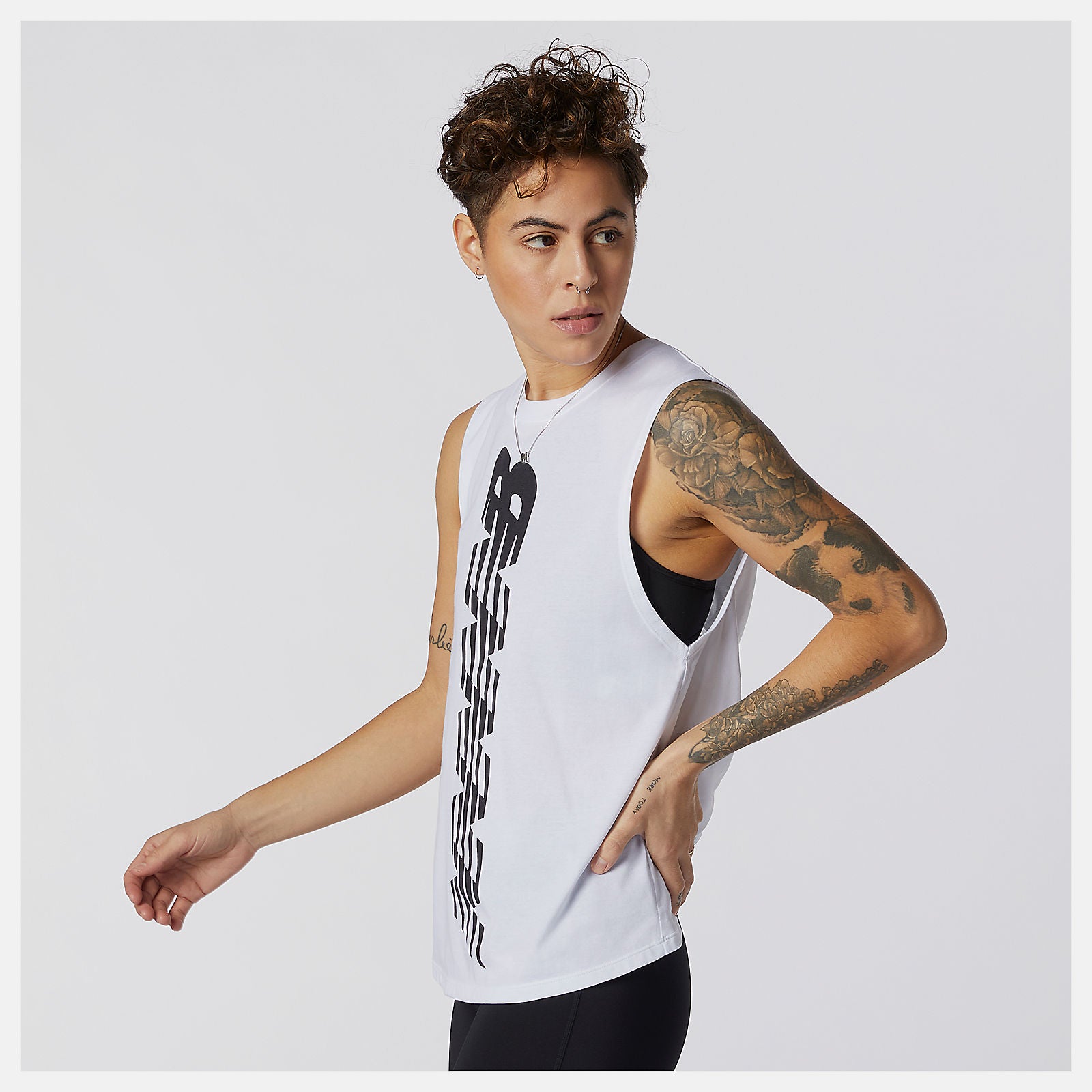 White Relentless Cinched Back Graphic Tank / New Balance Women