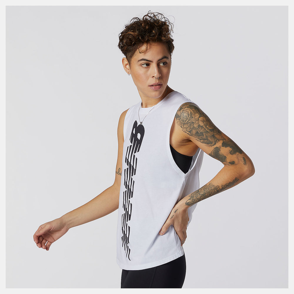 White Relentless Cinched Back Graphic Tank / New Balance Women