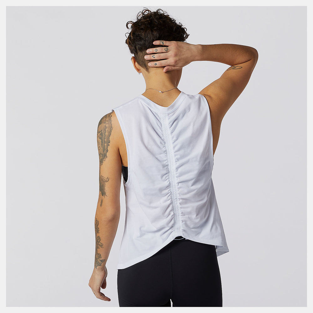 White Relentless Cinched Back Graphic Tank / New Balance Women