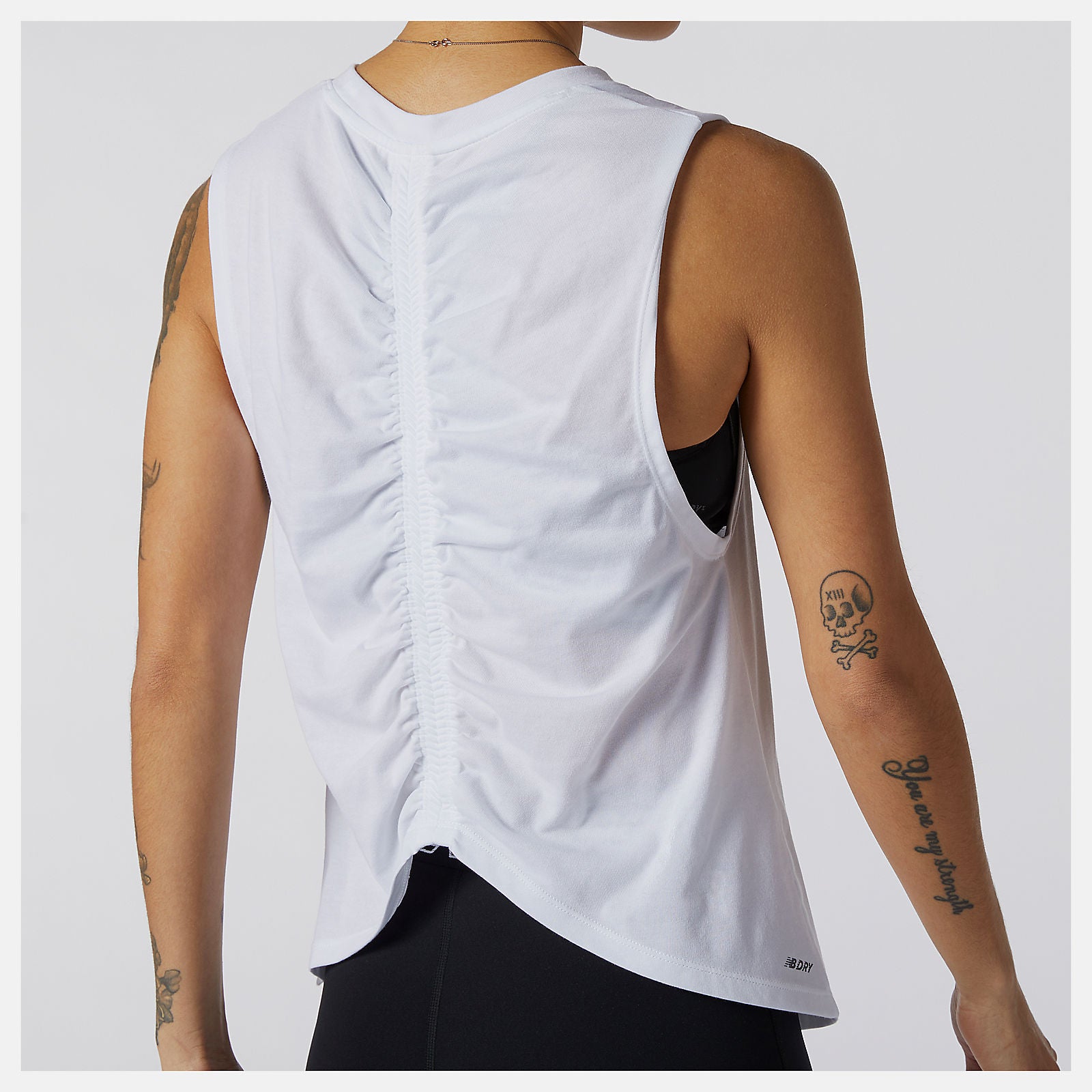 White Relentless Cinched Back Graphic Tank / New Balance Women