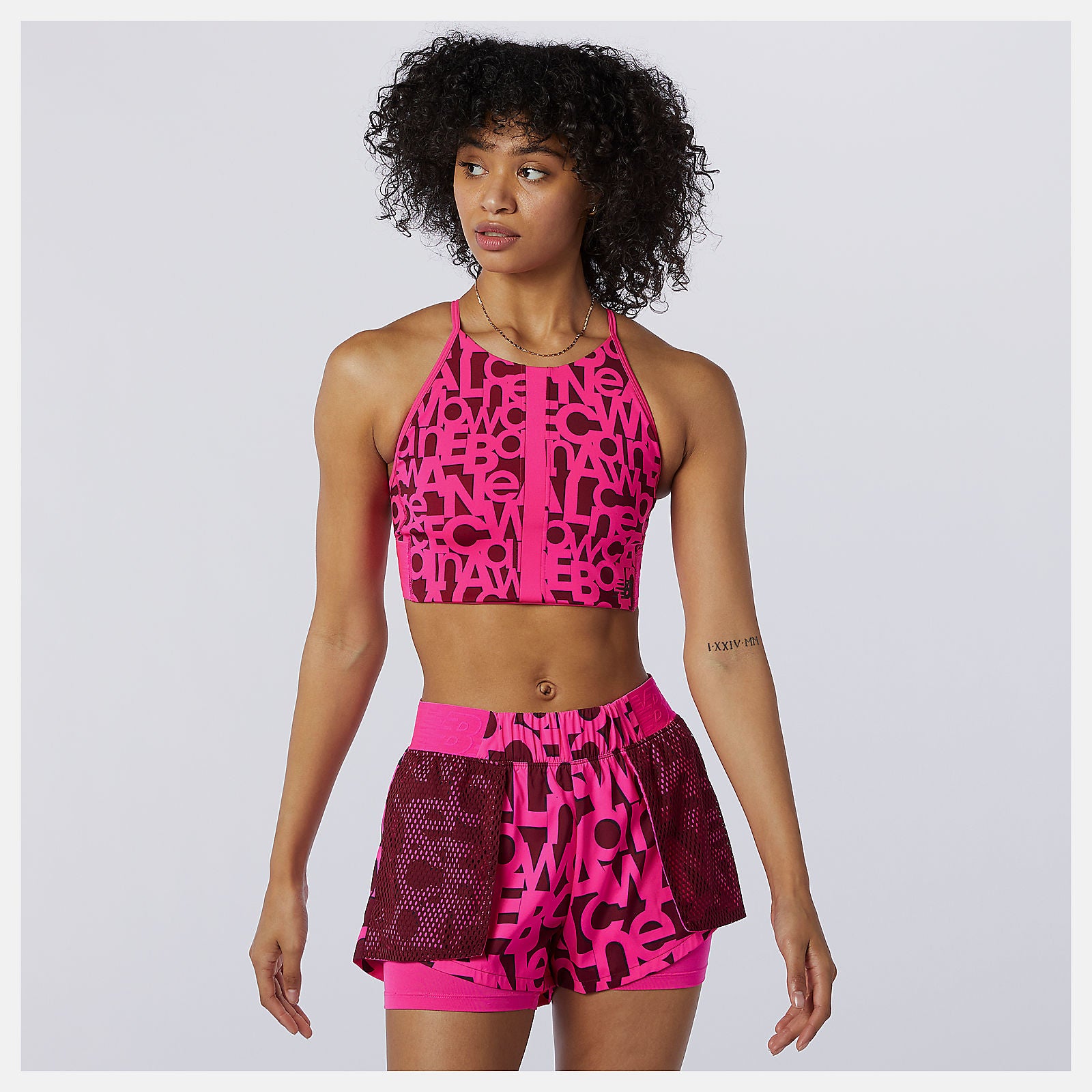 Pink Glo Relentless Printed Crop Top / New Balance Women