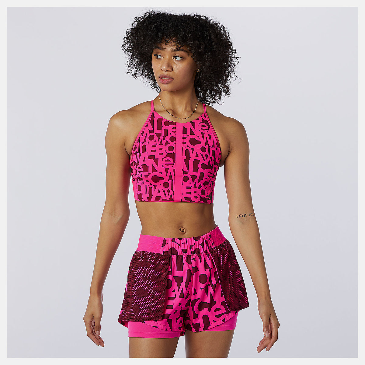 Pink Glo Relentless Printed Crop Top / New Balance Women